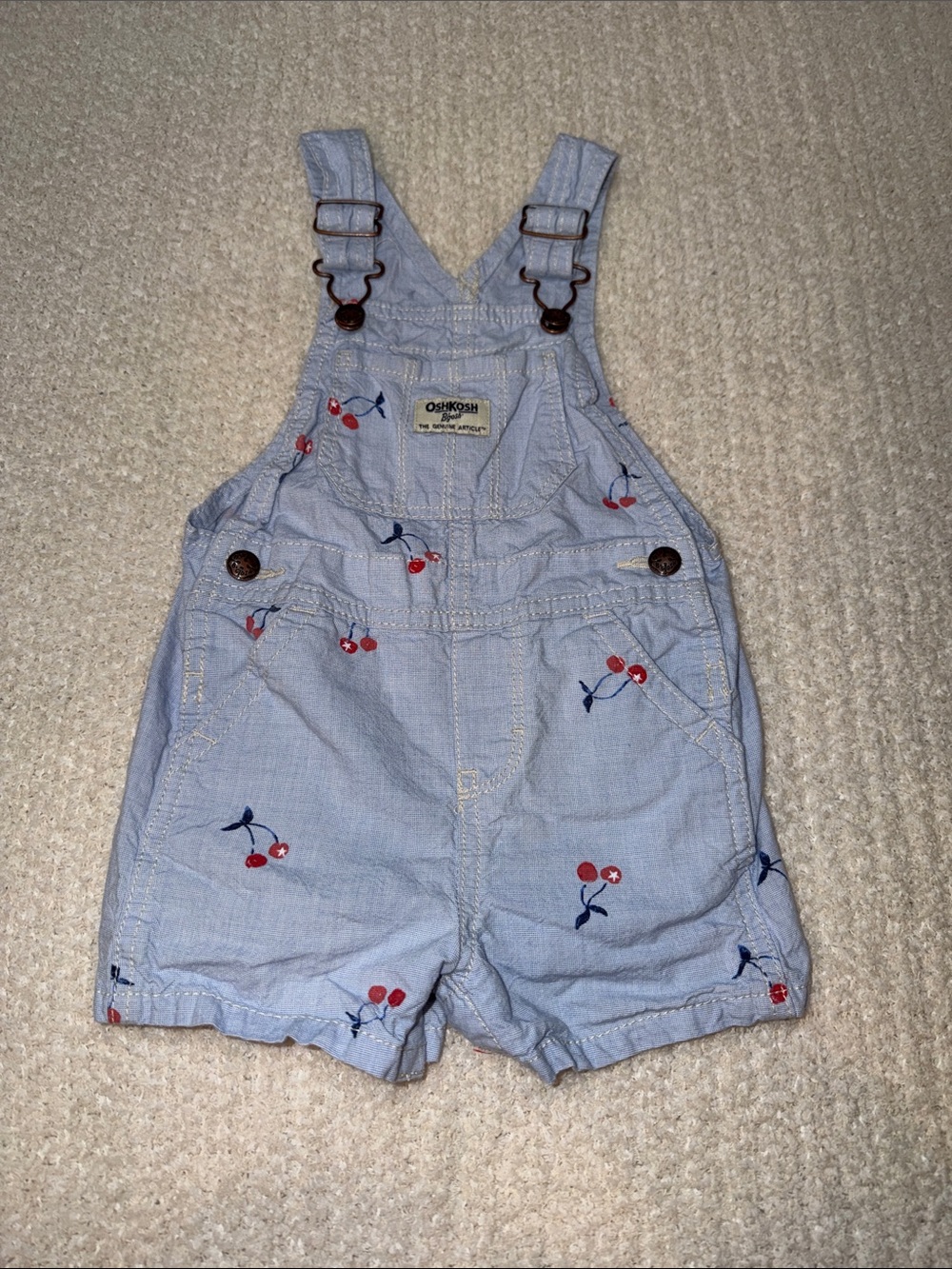 OshKosh B'gosh Light Blue Cherry Short Overalls Shortalls